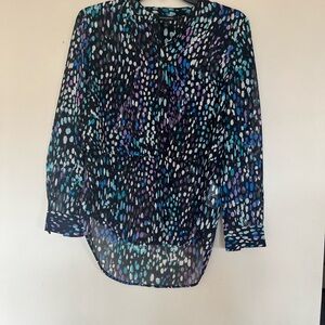 Banana Republic Black Multicolor Dotted V-Neck Blouse